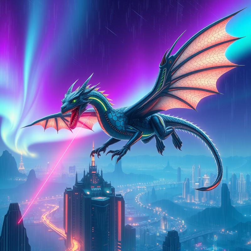 Cyber Dragon in Futuristic Cityscape