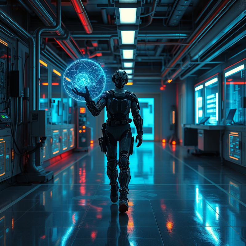 Cybernetic Guardian in Futuristic Lab
