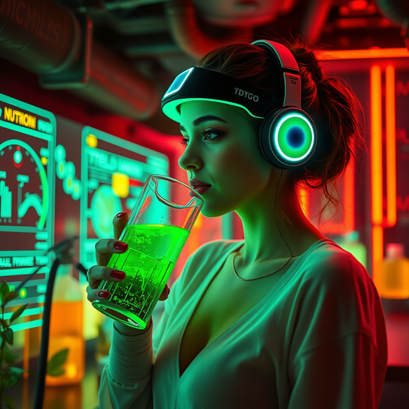 Woman Drinking Neon Green Liquid