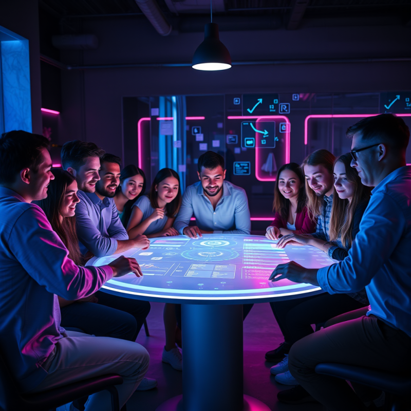 Team Meeting in Futuristic Setting