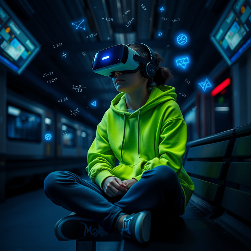Teenager Using Vr Headset in Subway