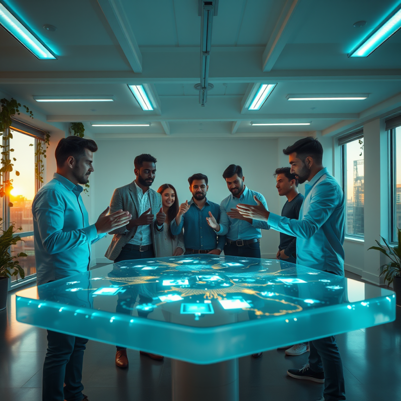 Team Collaborating on Holographic Table