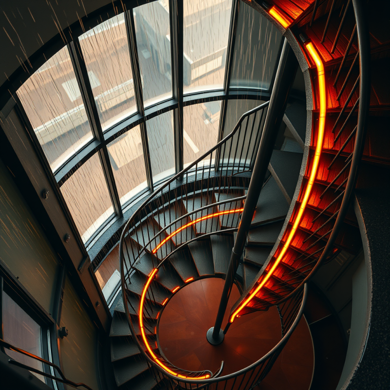 Spiral Staircase with Warm Lighting