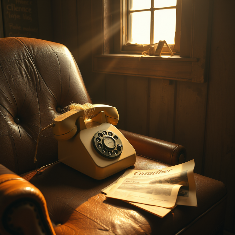 Vintage Rotary Phone on Leather Chair