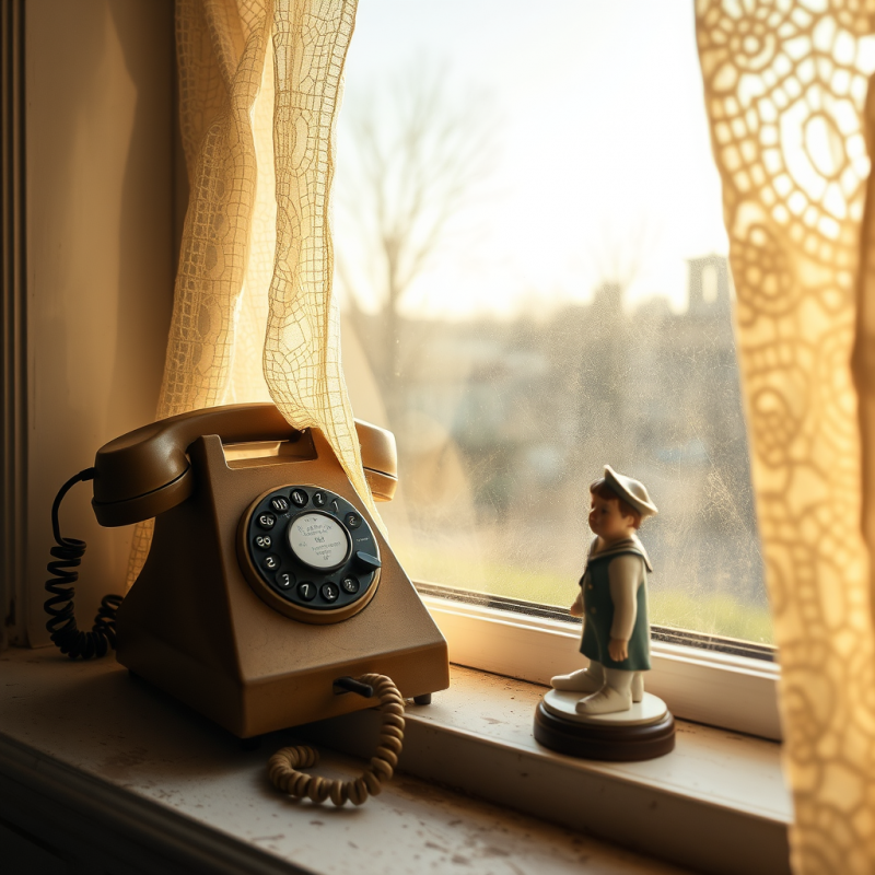 Vintage Phone and Figurine by Window
