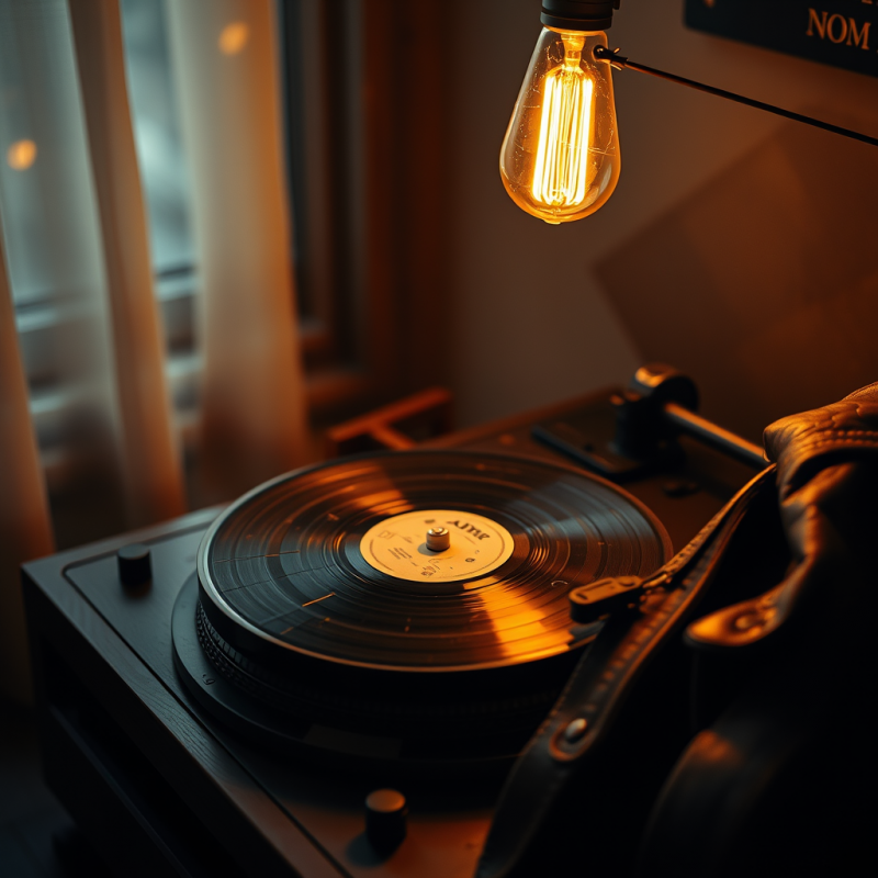 Vintage Turntable Under Edison Bulb