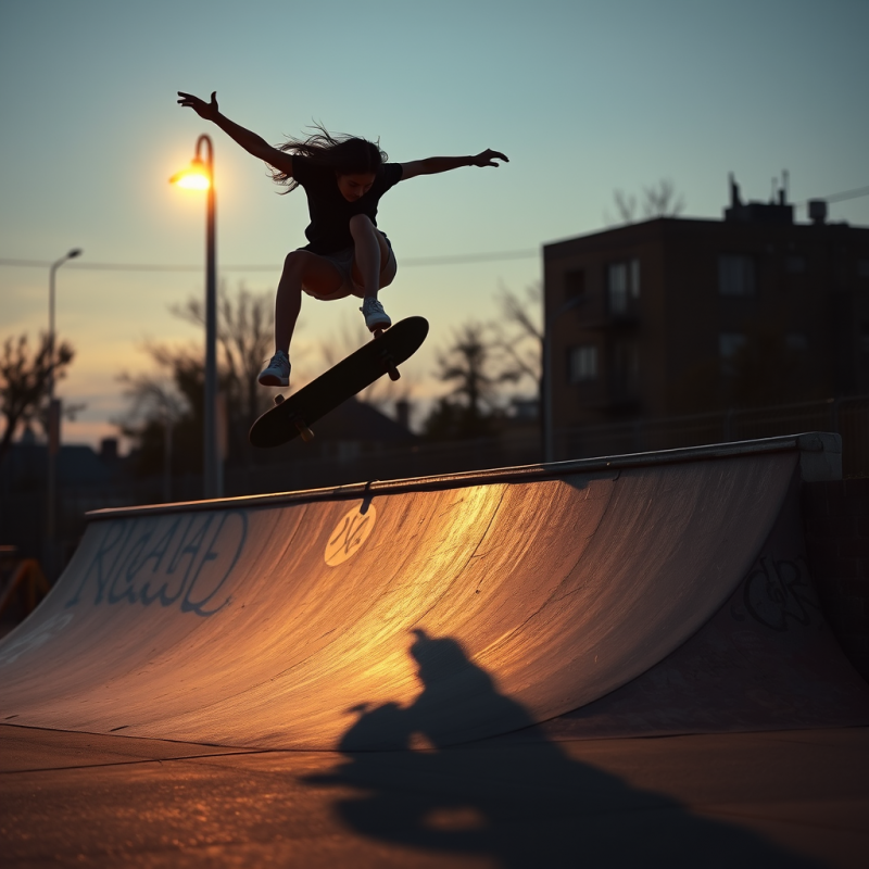 Skateboarder Performing Trick at Sunset