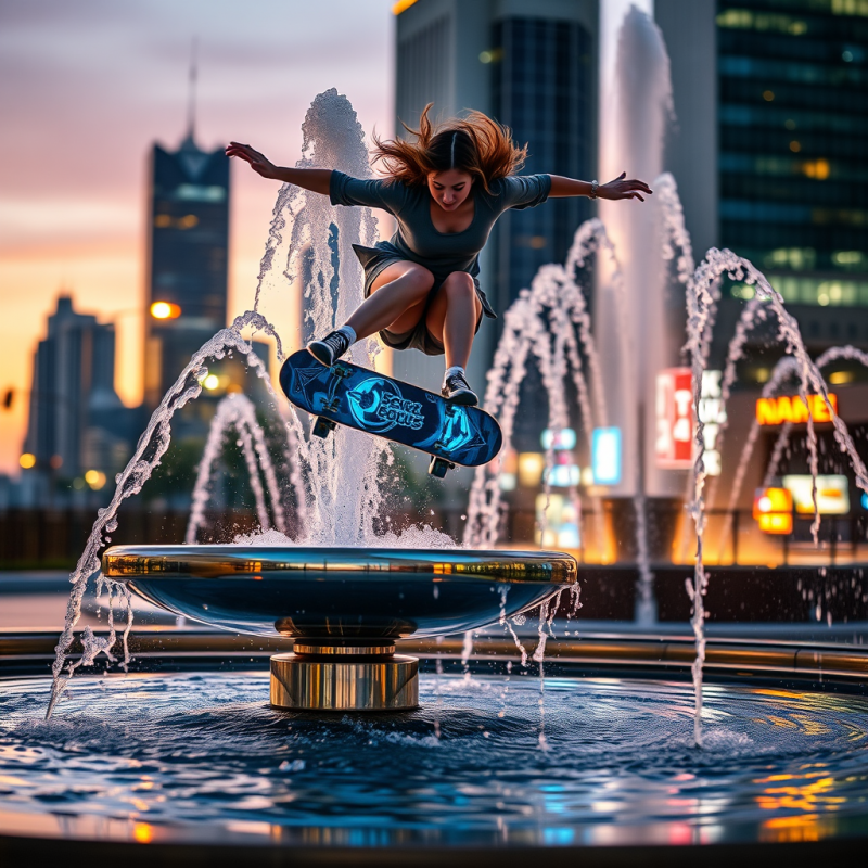 Skateboarder Aerial Trick Over Fountain