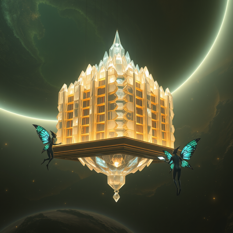 Crystal Library悬浮于宇宙中