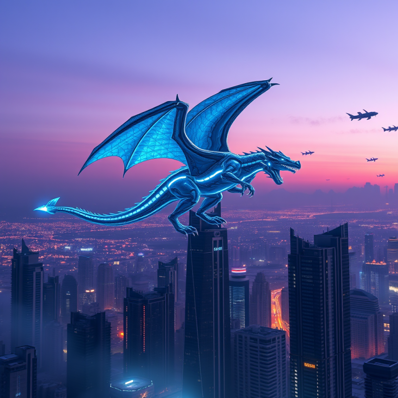 Cyber Dragon in Futuristic Cityscape