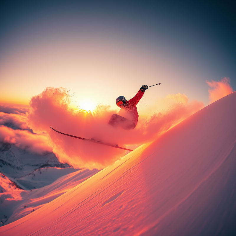 Skier's Sunset Triumph