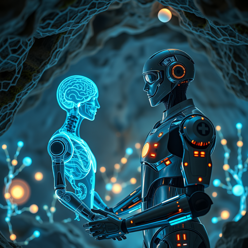 Robot Holding Glowing Human Brain