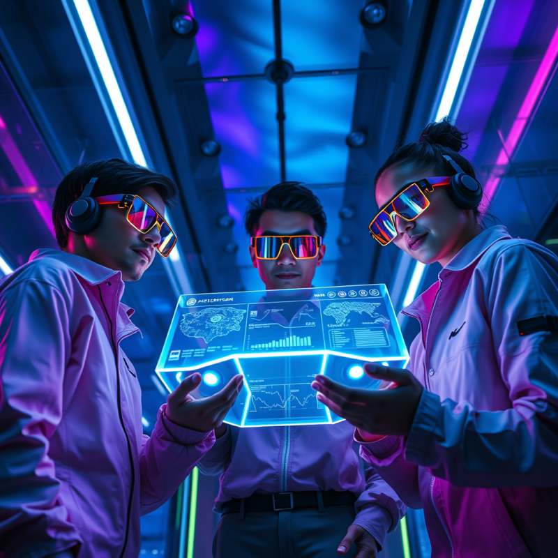 Three Scientists Analyzing Holographic Data