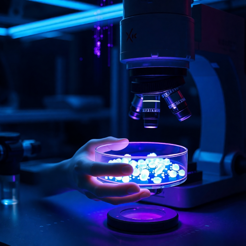 Hand Holding Petri Dish Under Microscope