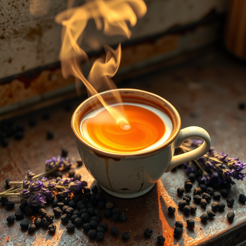 Steaming Cup of Tea with Lavender
