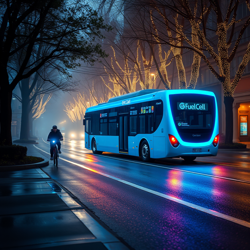 Electric Bus on a Rainy Night