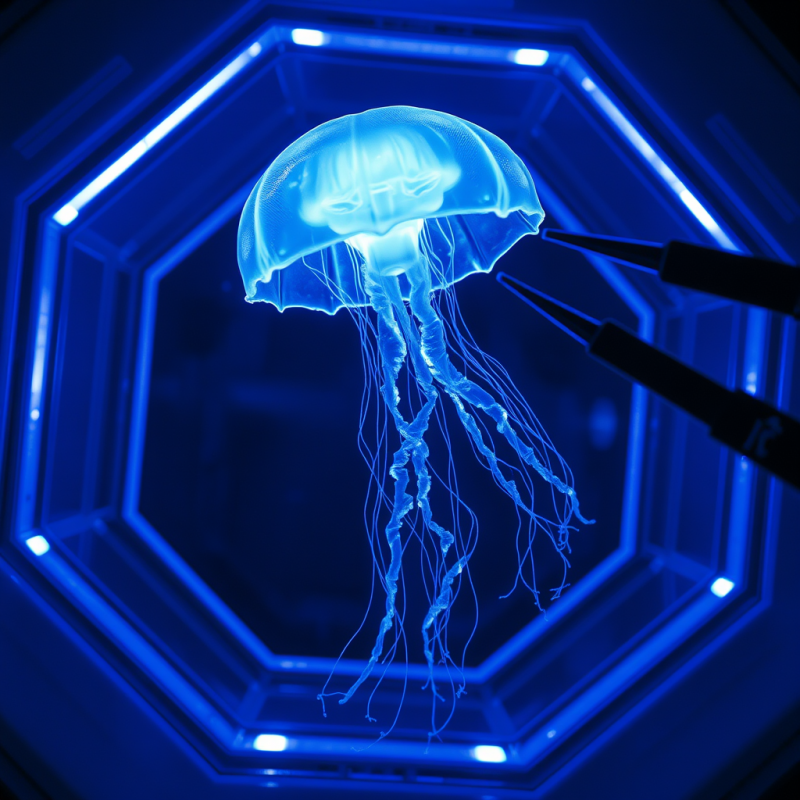 Glowing Jellyfish in Futuristic Chamber