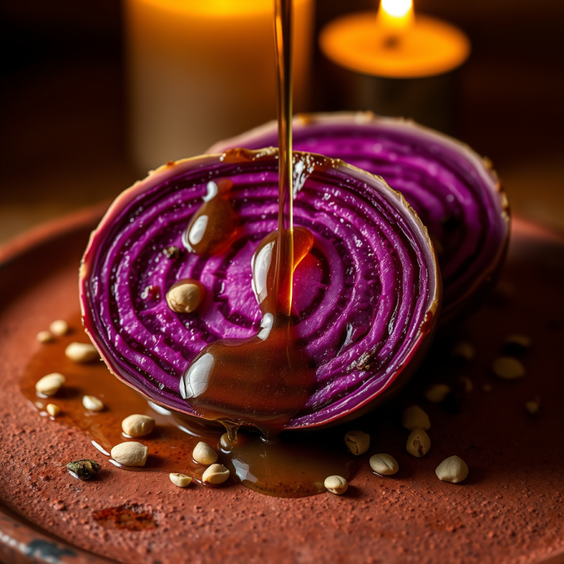 Honey Drizzling on Purple Onion Slice