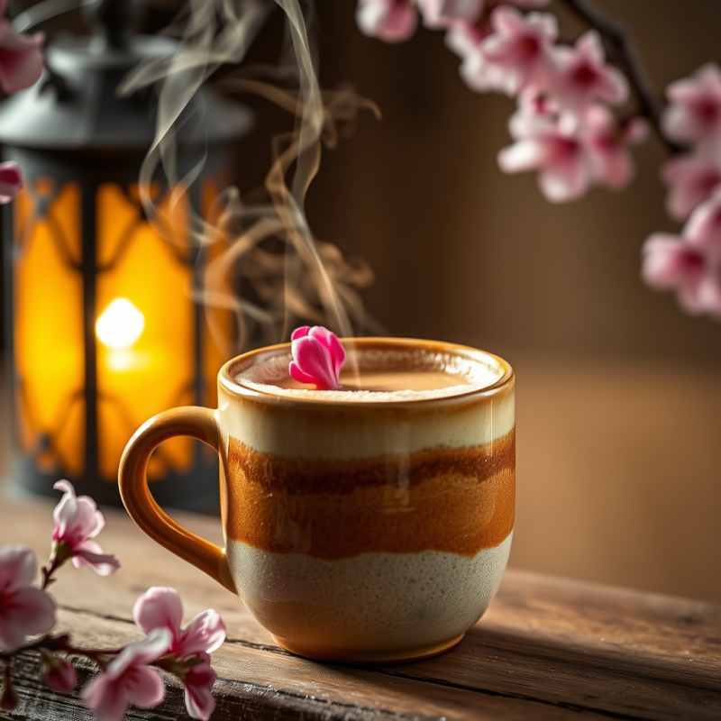 A Golden-brown Matcha Latte In A Hand-thrown Ceramic Mug