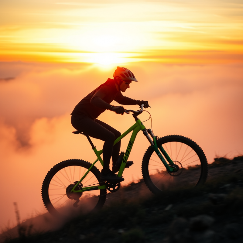 Mountain Biker Riding at Sunset
