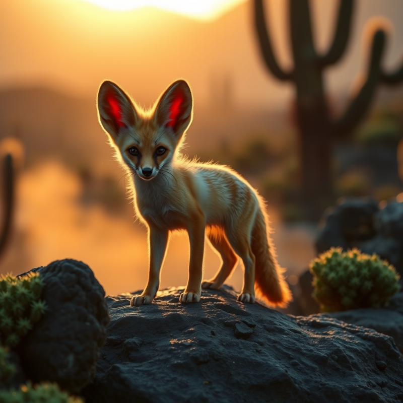 Fennec Fox Standing on Rock at Sunset