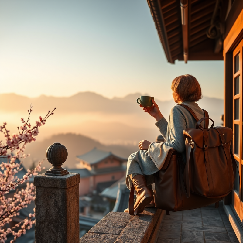 Woman Drinking Tea on Balcony