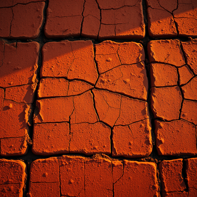 Cracked Red Clay Tiles Under Warm Light