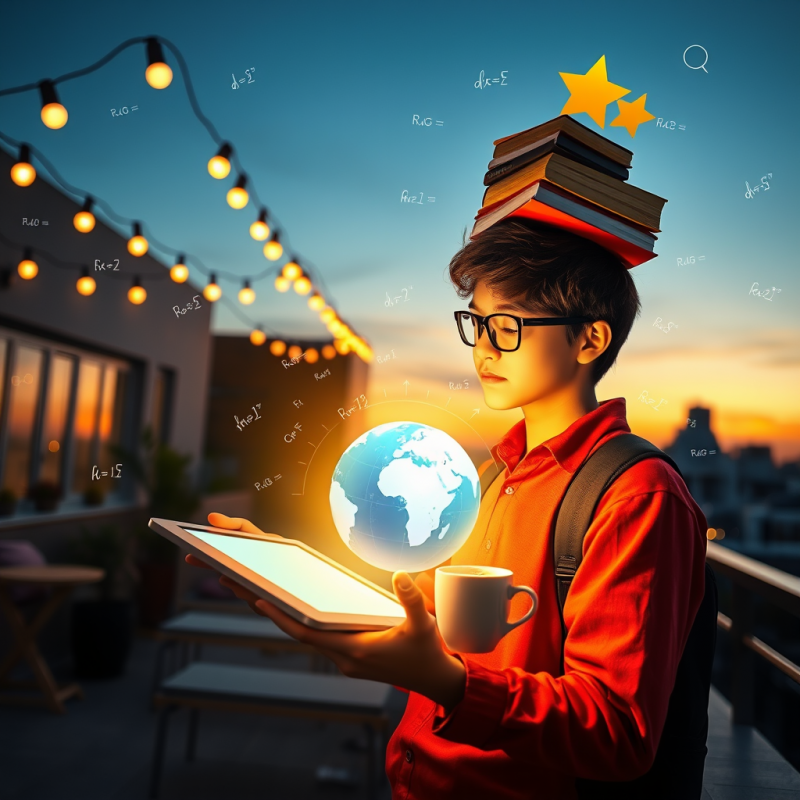 Student with Books and Digital Globe