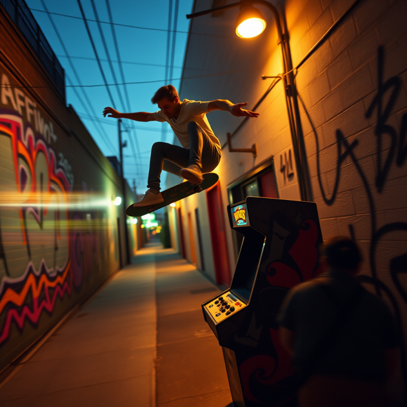 Skateboarder Mid-air Over Arcade Machine
