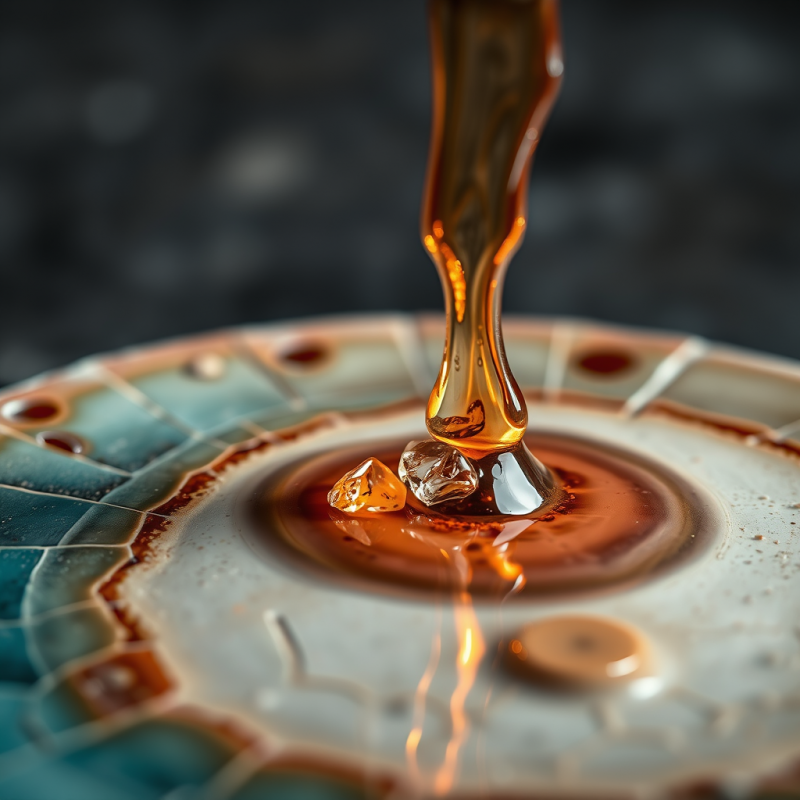 Golden Liquid Dripping on Mosaic Plate