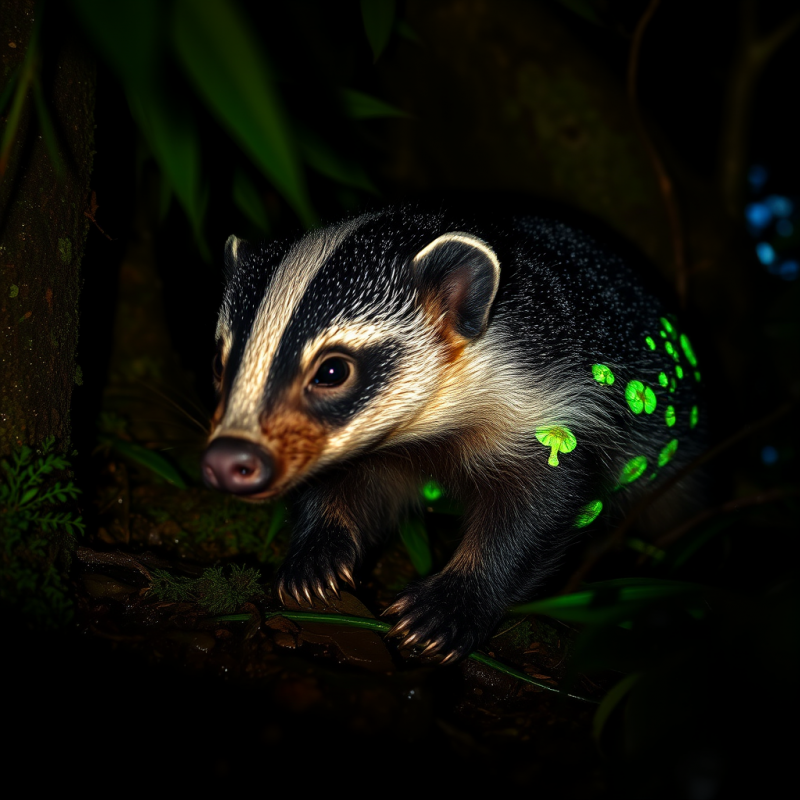 Badger with Glowing Clover Patterns