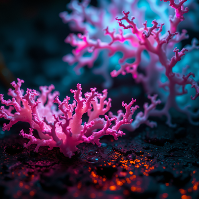 Pink Coral with Glowing Orange Sparks
