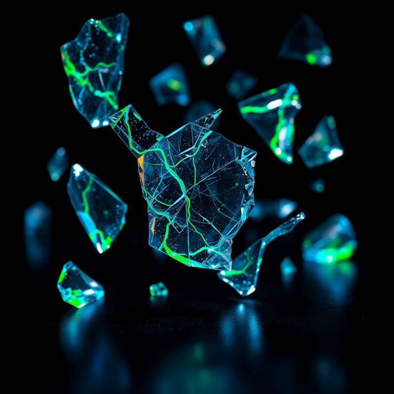 Glowing Glass Shards in Dark Space