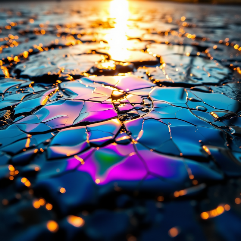 Sunset Reflections on Cracked Ice