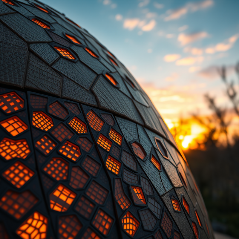 Glowing Hexagonal Structure at Sunset
