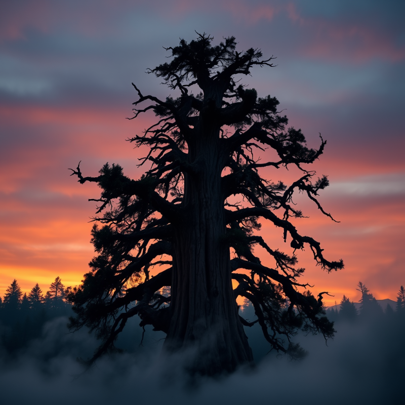 Ancient Tree Silhouette at Sunset