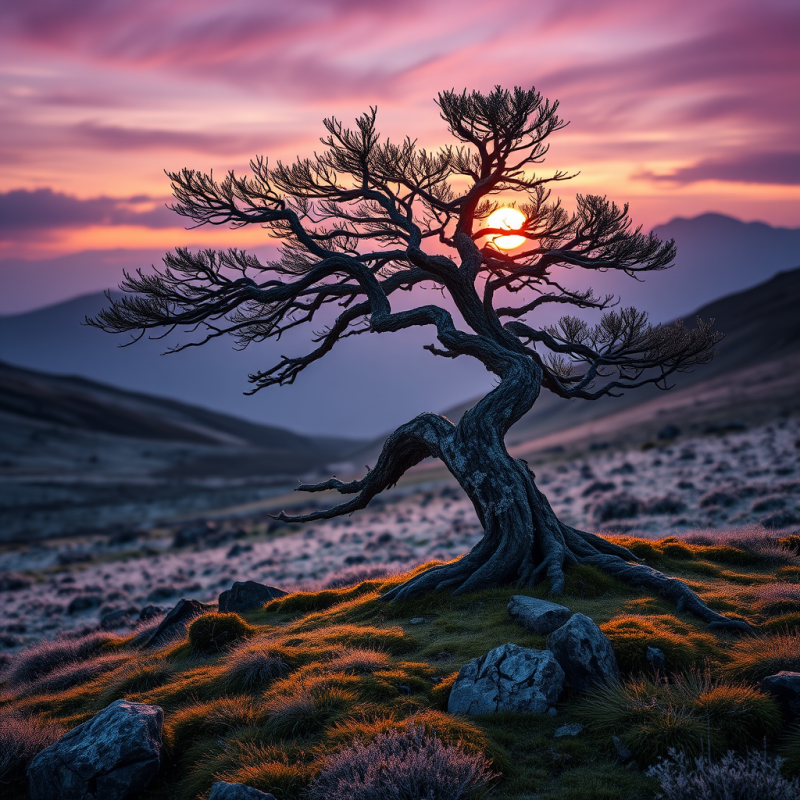 Lonely Tree Silhouette at Sunset