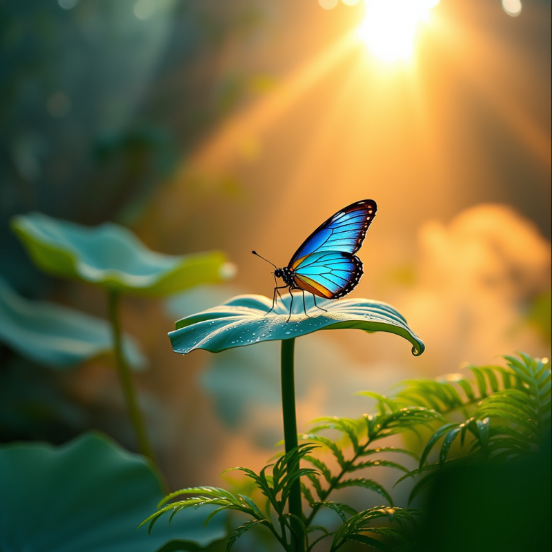 Sunlit Butterfly on Leaf