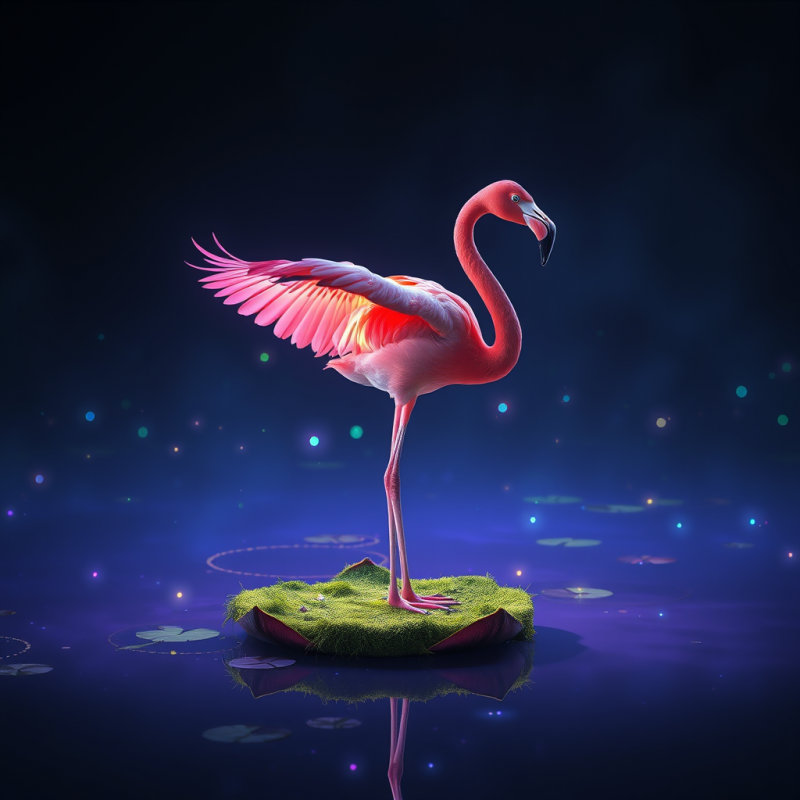 Pink Flamingo with Wings Spread