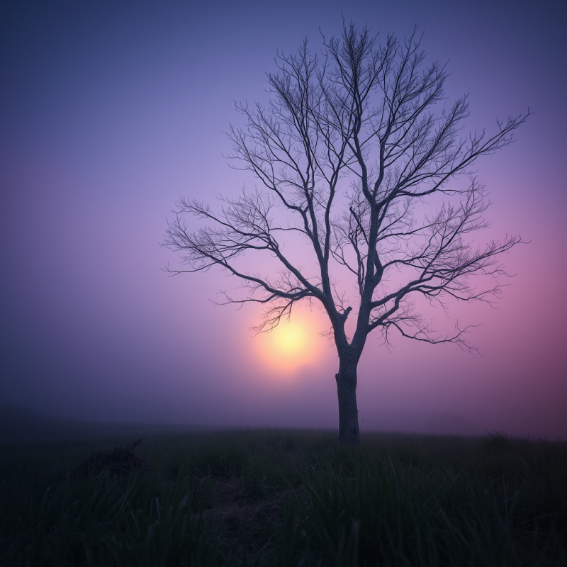 Lonely Tree Silhouette at Twilight