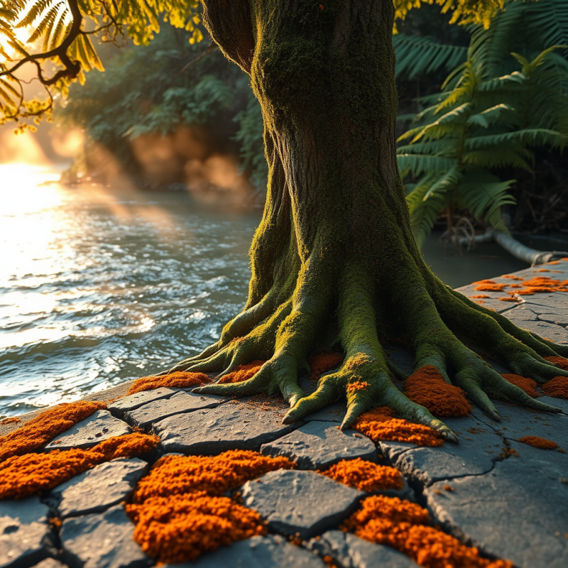 Mossy Tree Roots by Riverbank