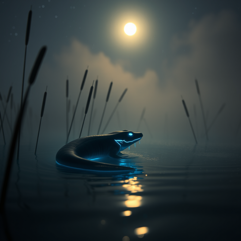 Glowing Snake in Moonlit Water