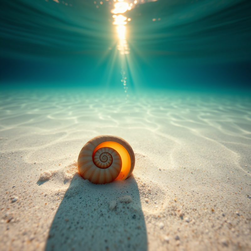 Sunlit Seashell on Sandy Shore