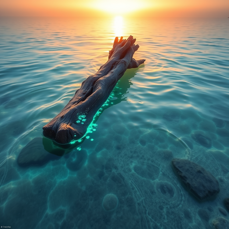 Driftwood in Sunset Ocean