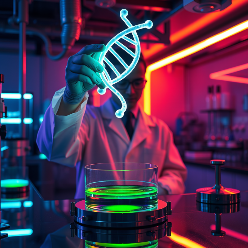 Scientist Holding Glowing Dna Strand