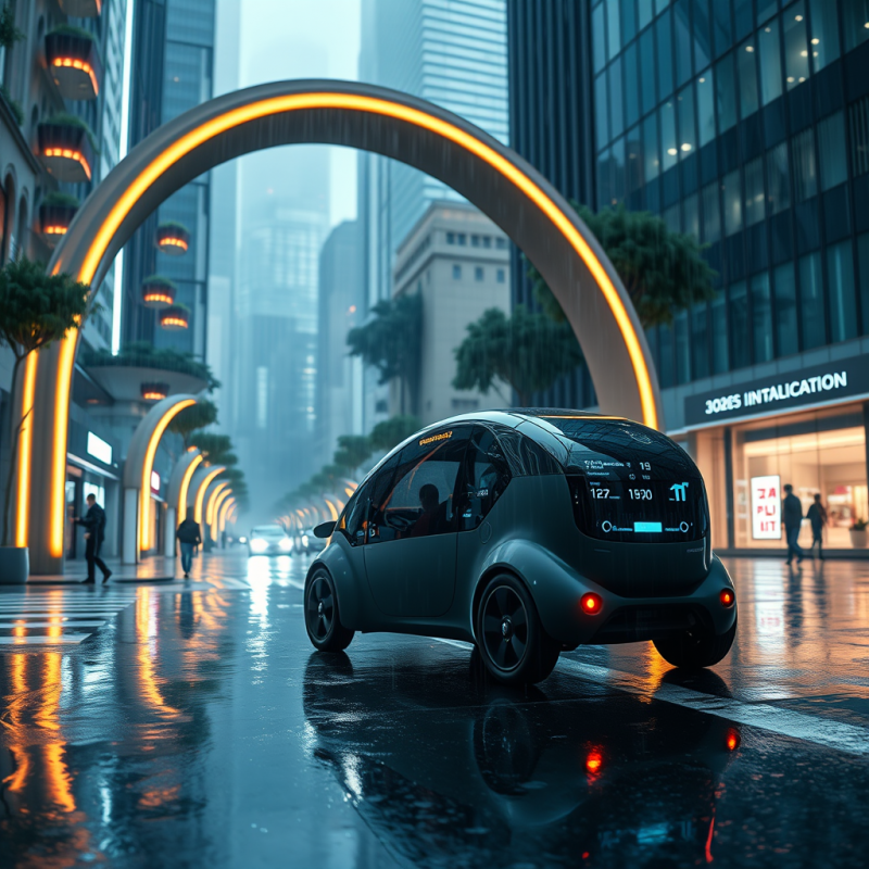 Futuristic Car Under Neon Archway