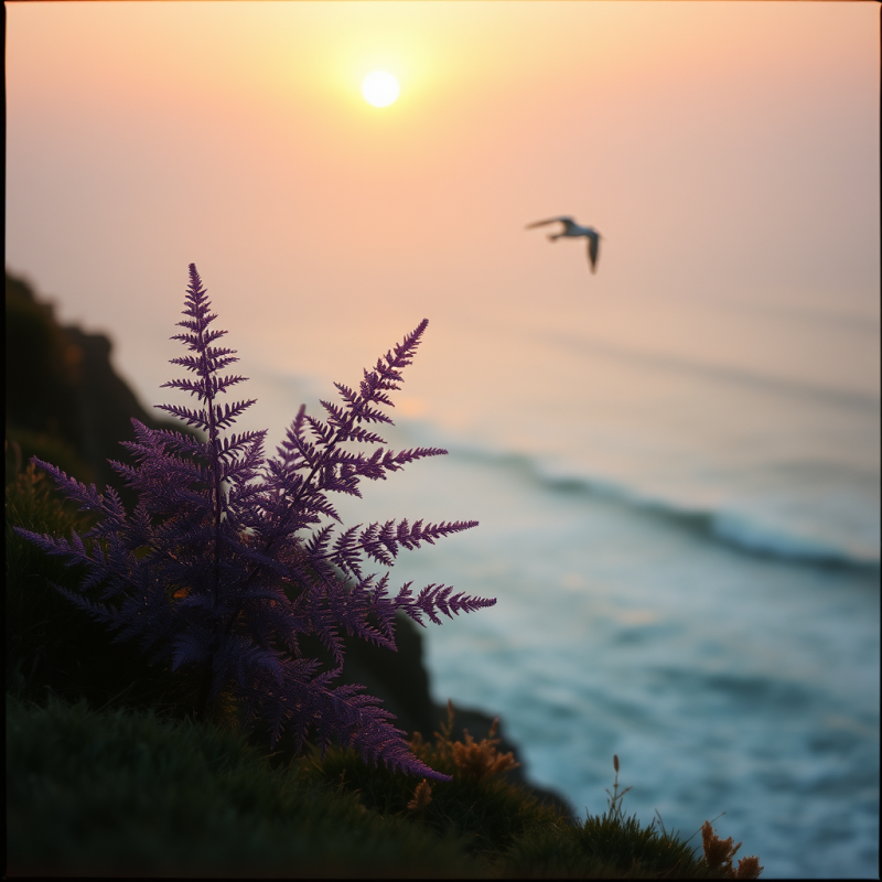Purple Fern on Cliffside at Sunset