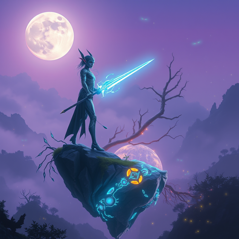 Enchanted Warrior on Floating Rock