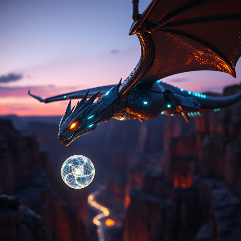 Cyber Dragon with Glowing Orb