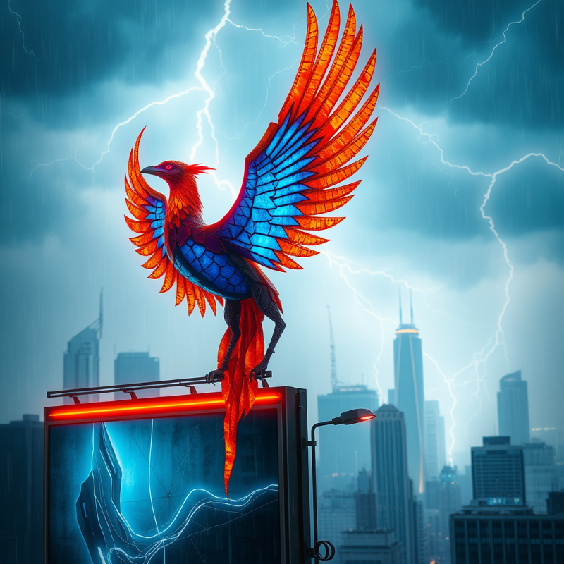 Cybernetic Phoenix on City Billboard